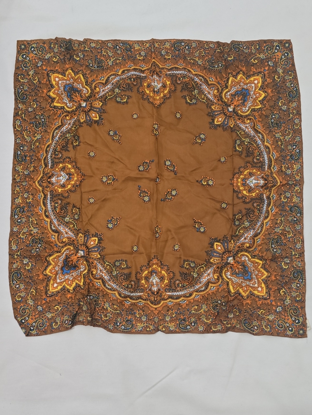 Burmel. Vintage Silk Ornate Paisley Curtain Panel in Warm Brown